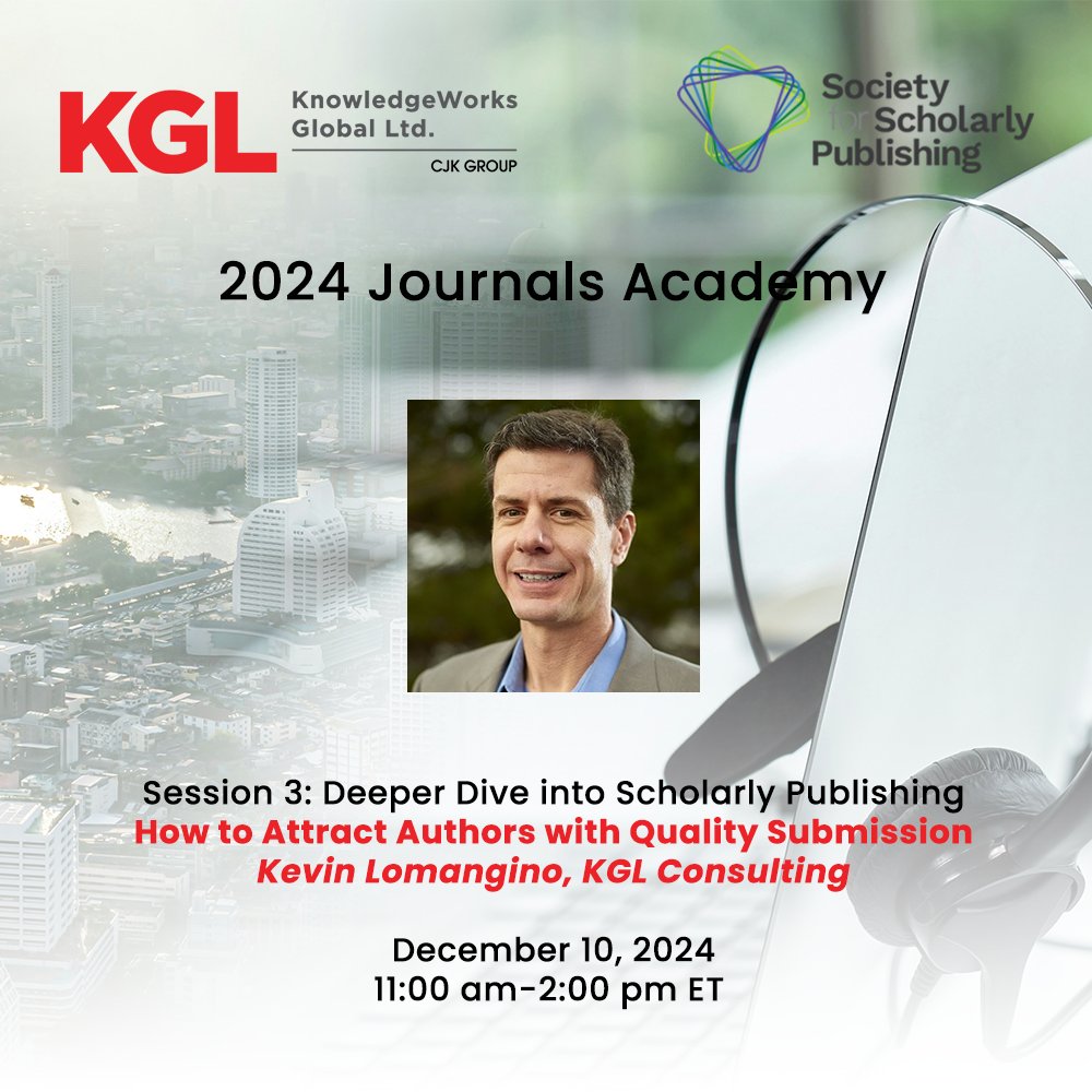 If you're attending today's <a href="/ScholarlyPub/">SSP</a> #JournalsAcademy session, we are excited that KGL's expert on #OA business models, Kevin Lomangino will be discussing how to attract more authors with quality submissions as part of 'Hot Topics in Scholarly Publishing'. See you online!