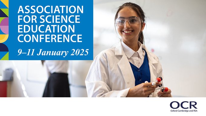 OCR_Science's tweet image. We're looking forward to @theASE conference on 9-11 Jan. We'll be talking to teachers about our exciting science qualifications at KS4 and KS5 ocr.org.uk/subjects/scien… #ASEConf2025 #OCRscience