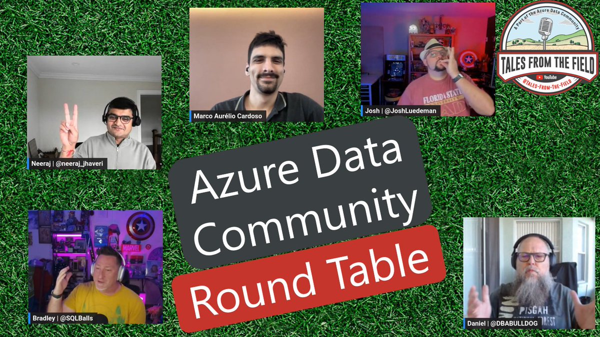 TalesftField's tweet image. At the top of the hour we will be live with our #AzureDataCommunity Round table!!
Link: youtube.com/live/JmqX7Qin_…
Don't miss the great community content!
cc @SQLBalls @JoshLuedeman @DBABullDog @neeraj_jhaveri @nodestreamio @macardoso95