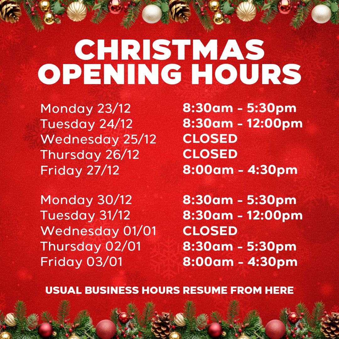 Here's our opening hours for the festive period.