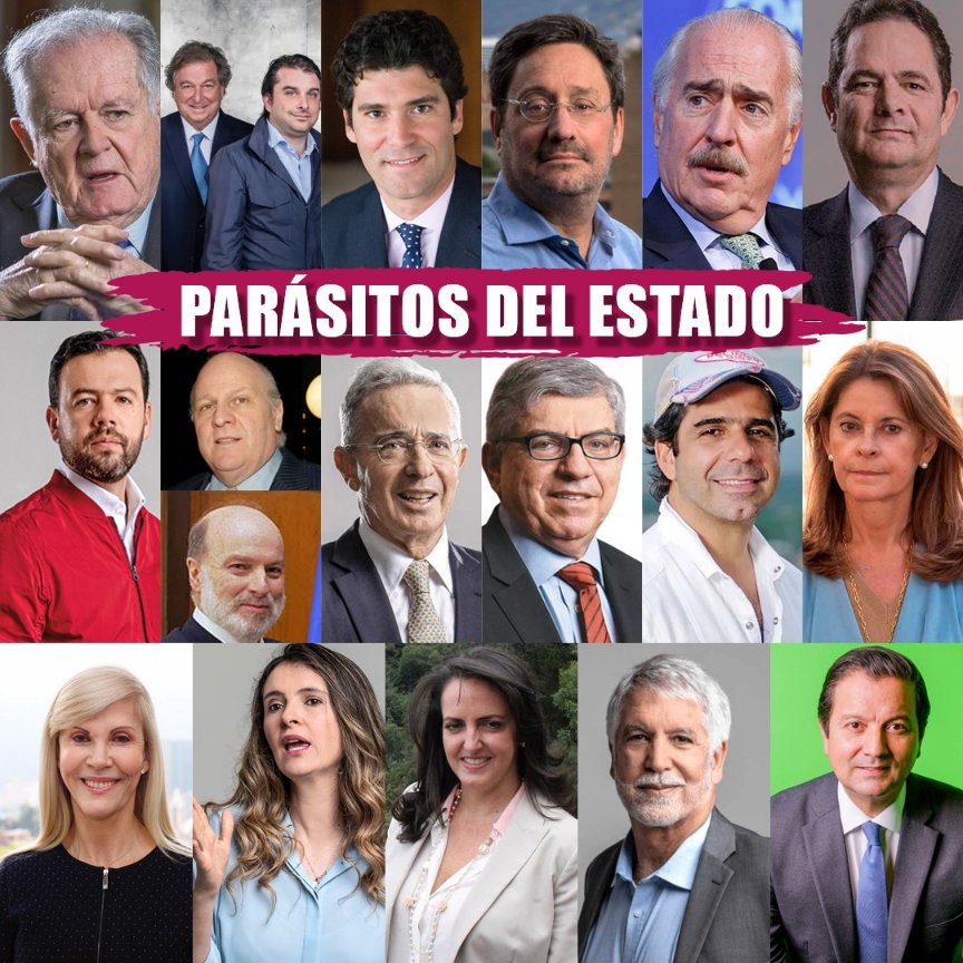AlfreMondragon's tweet photo. La élite colombiana es el mayor parásito saqueador del Estado

Hacen multimillonarios créditos que no pagan, respaldados por recurso de del Estado

Ponen a sus familiares en las juntas de las EPS, que saquean los recursos del Estado

Hacen canchas de golf, compran edificios y los remodelan, con los recursos de la Salud que son del Estado

Manejan el trasporte público del país, subsidiados por recursos del Estado

Se hacen elegir en cargos de elección popular, financiados con recursos saqueados al Estado 

Son dueños de los medios de comunicación que manipulan a la opinión pública, y los financian con pauta paga con recursos del Estado

Construyen centros comerciales, con recursos del Estado y de la gente

Viven de contratos del Estado que obtienen pagando sobornos con recursos del Estado

Construyen carreteras y peajes, subsidiados con recursos del Estado

Sin Estado no habría educación pública, becas educativas, sistema pensional, sistema de salud, seguridad territorial, subsidio de vivienda, licencias remuneradas, desarrollo de infraestructura, protección del ambiente…

Para seguir engrosando su capital, las elites colombianas, que ahora posan de libertarias, lo que quieren es seguirlo desangrando