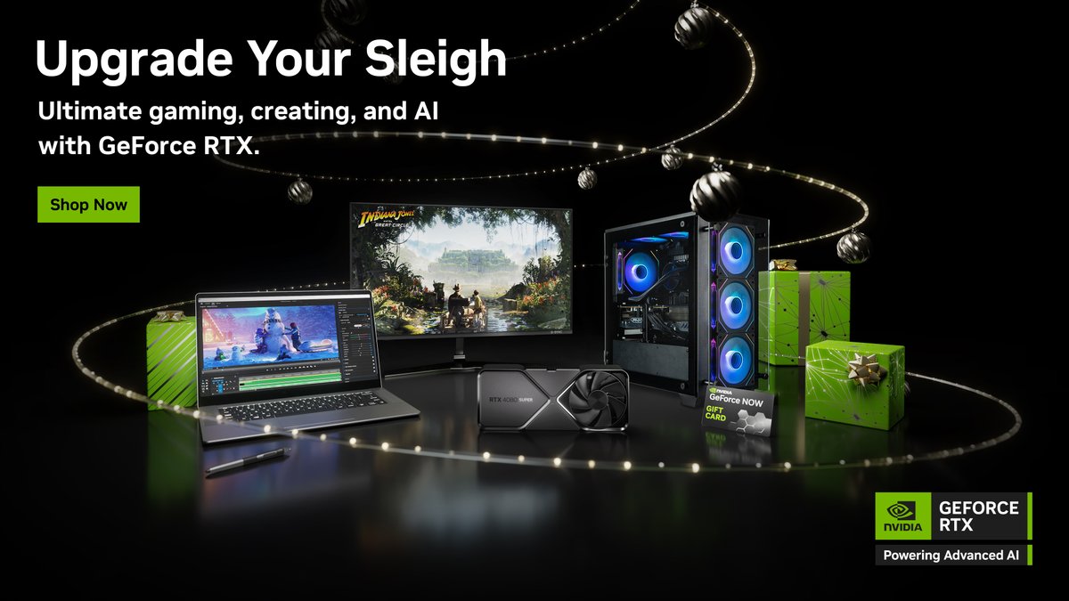 EmpoweredPCs's tweet photo. Upgrade Your Sleigh 🛷
Ultimate gaming, creating, and AI with GeForce RTX 🎁

Celebrate the season with the ultimate upgrade. GeForce RTX 40™ Series graphics cards, laptops, desktops, and G-SYNC® displays enable the best gaming.

🛒: https://t.co/wXk4XFEx9O

#EmpoweredPC #Nvidia https://t.co/nZOXF2shf1