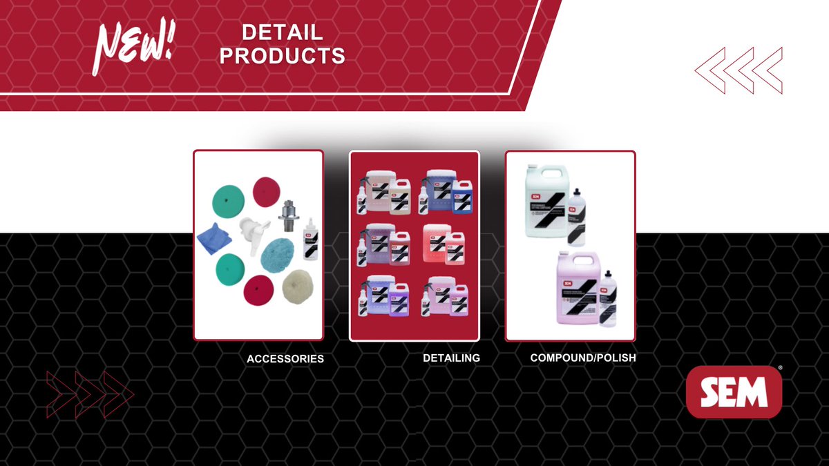 🚨 NEW 🚨 Our complete line of Detail Products! Offering a wide range of solutions to meet the diverse needs of Automotive technicians and professionals alike.

View our website page or contact your local SEM rep today for more info!

#SEMProducts #productlaunch