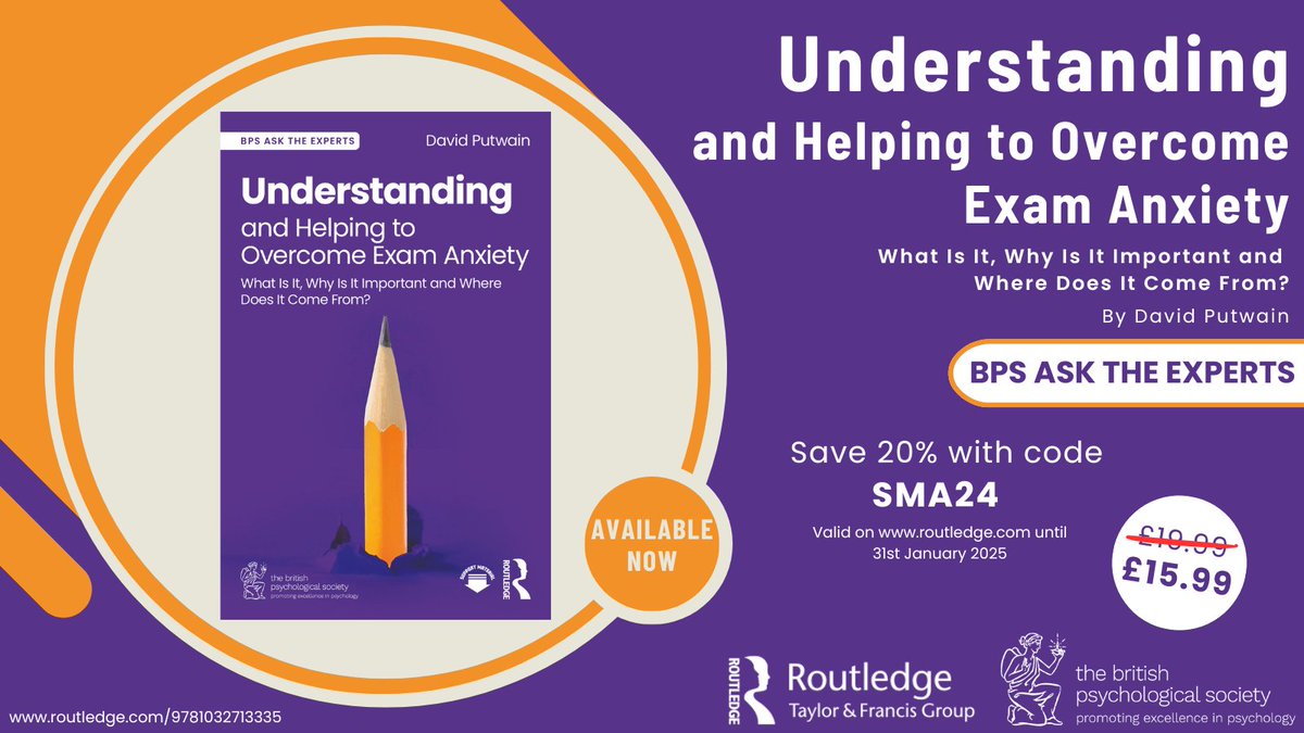 New book by PES section legend and BJEP editor Professor David Putwain on "Understanding and Helping to Overcome Exam Anxiety" is out now. Use the discount code below to grab your bargain copy! 👇👇