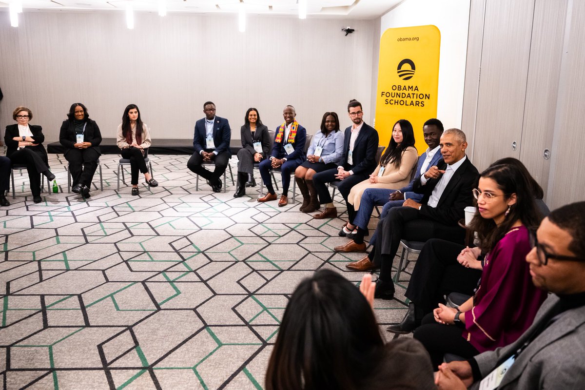 Barack Obama (@barackobama) on Twitter photo It was great catching up with the young leaders from our <a href="/ObamaFoundation/">The Obama Foundation</a> Scholars and Voyagers programs during my time in Chicago. They’re working hard to transform their communities, and I'm inspired by their work. It was great catching up with the young leaders from our <a href="/ObamaFoundation/">The Obama Foundation</a> Scholars and Voyagers programs during my time in Chicago. They’re working hard to transform their communities, and I'm inspired by their work.