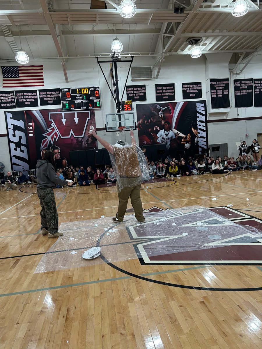 WestWlooIA's tweet photo. Wahawks raised money for UI Children’s Hospital by selecting teachers to pie! These were their selections! #OneWahawk #ForTheKids https://t.co/BVtlvHqWEx