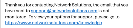 Ugamgray's tweet photo. @netsolcares We have a priority ticket opened with your engineering team for a week. The issue has had a major effect on our business for coming up on two weeks. I cannot get an update from Support and have been asked to reply to a support email that bounced back the below. HELP! https://t.co/apffJ3EDz9