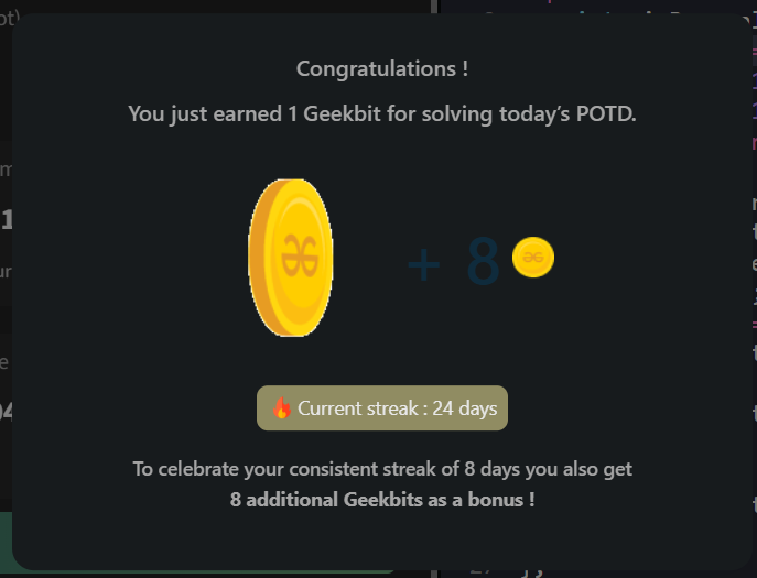 Goutam Mukherjee (@n0ob_coder) on Twitter photo #Day24 of <a href="/geeksforgeeks/">GeeksforGeeks</a> 160 days Challenge:🚀🔥
Solved - Problem 26 #POTD: Non-Overlapping Intervals✅
#geekstreak2024 #gfg160 #gfg #potd #geeksforgeeks #LearnInPublic #Day24 of <a href="/geeksforgeeks/">GeeksforGeeks</a> 160 days Challenge:🚀🔥
Solved - Problem 26 #POTD: Non-Overlapping Intervals✅
#geekstreak2024 #gfg160 #gfg #potd #geeksforgeeks #LearnInPublic