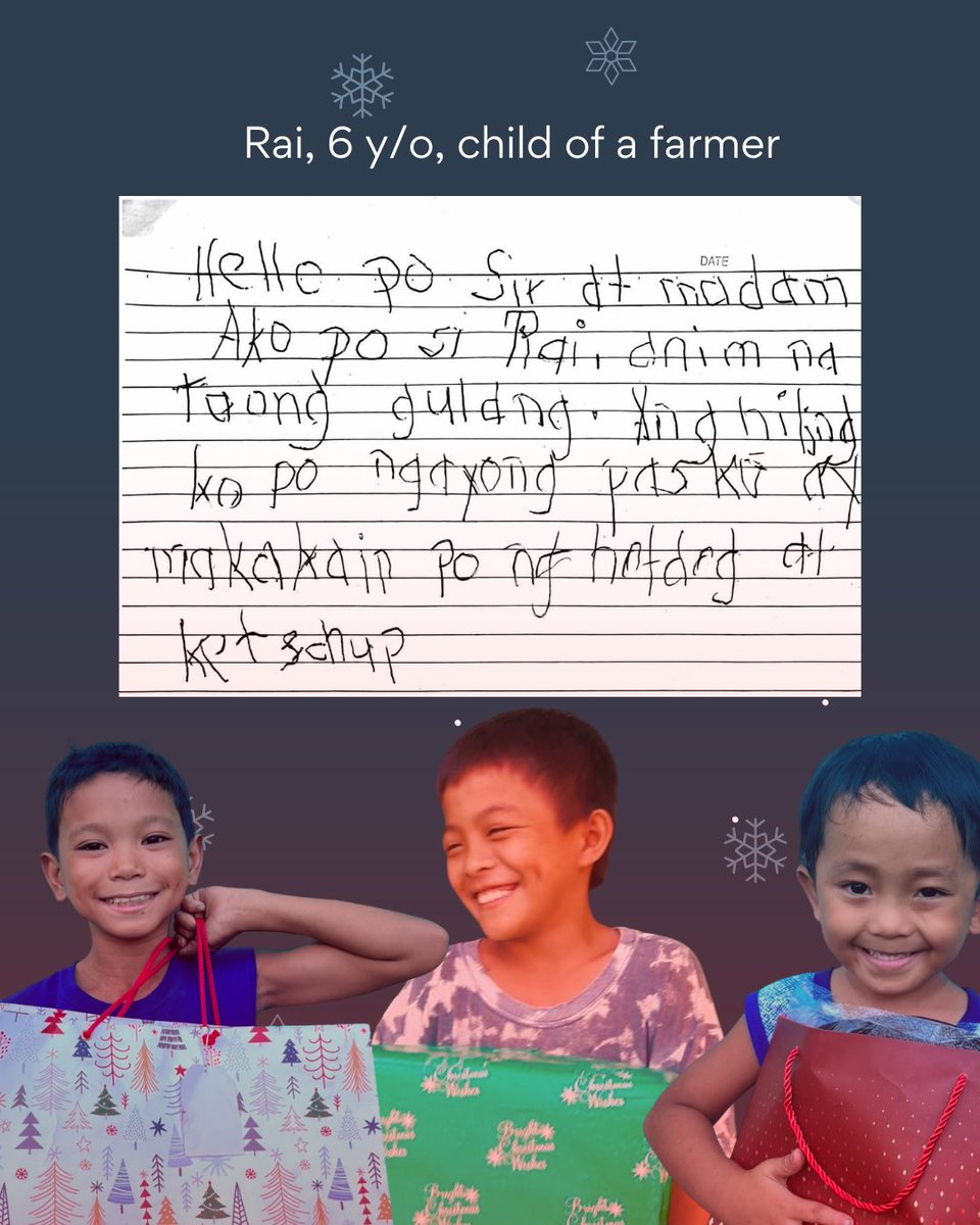forourfarmers's tweet photo. Our team was on the ground today collecting more wishes! 

And we met a 6 y/o boy named Rai, who isn’t very good at writing just yet, so we helped him write down his wish. When we asked him what it was, he said, “Makakain po ng hotdog na may ketchup.” https://t.co/vdjg3hsbpv