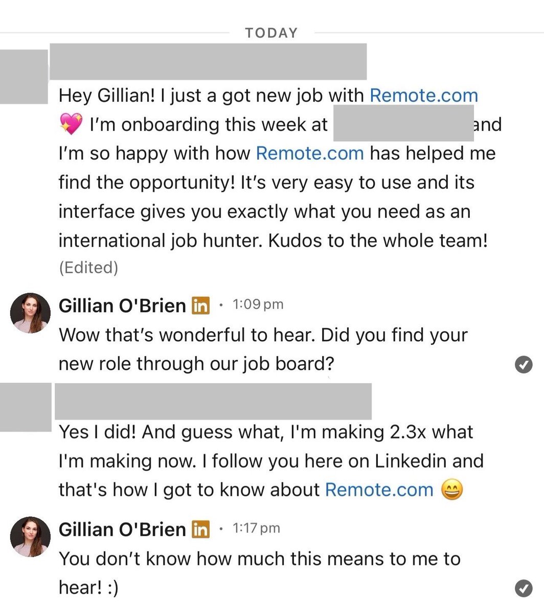 marcelolebre's tweet photo. This is why we built @remote! Changing peoples lives across the world, bridging talent and opportunity. @gillianxobrien is the mastermind behind this product and got this message from someone today - it humbles us and fuels us to keep doing even more! ❤️🚀 https://t.co/8r7oO1MoI5