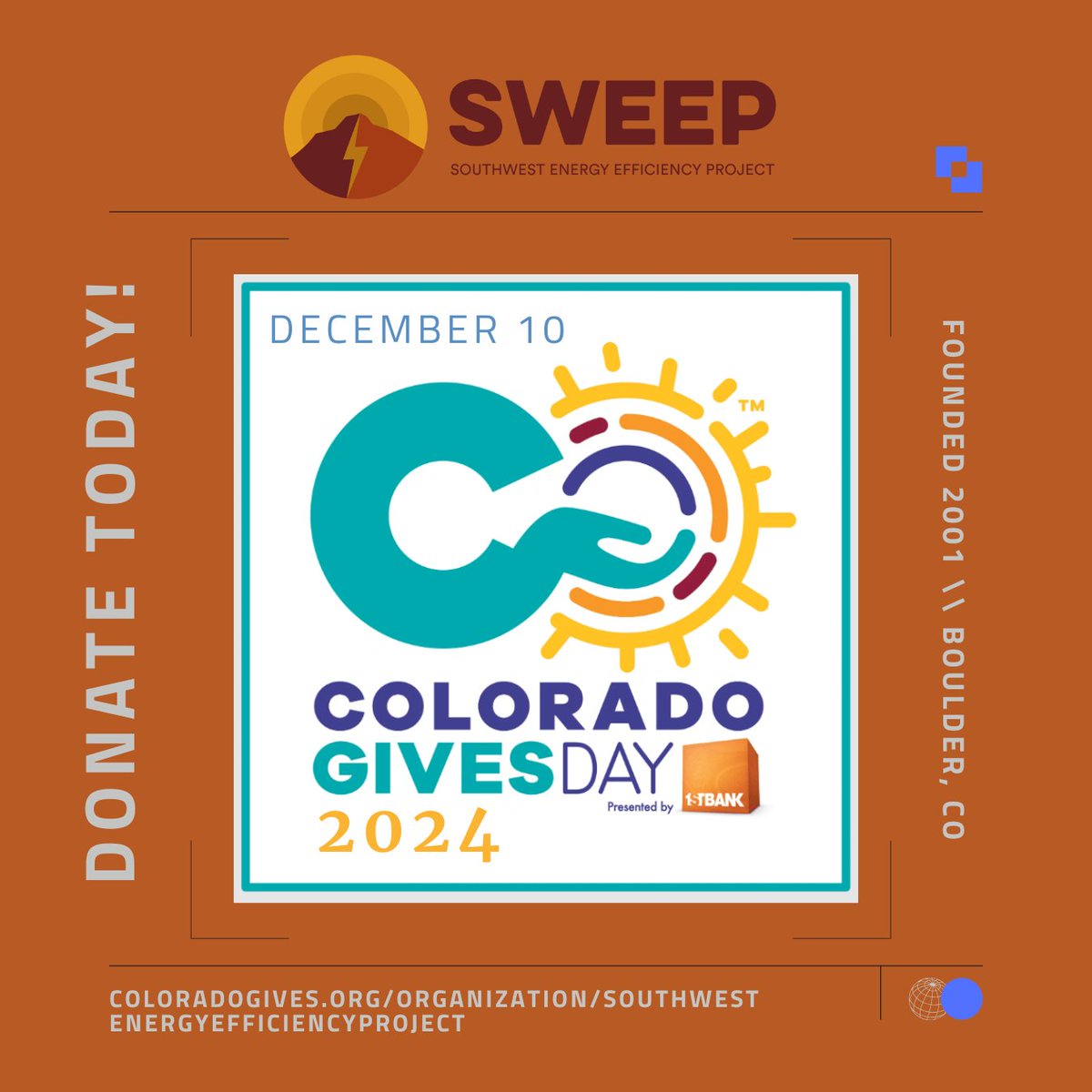 Elise4BoCo's tweet photo. Just celebrated Colorado Gives Day by donating to my favorite groups, including the Southwest Energy Efficiency Project! Please join me in giving to the causes you care about - and please consider SWEEP! #COGivesDay @sweep_org https://t.co/zt6llVG4UO