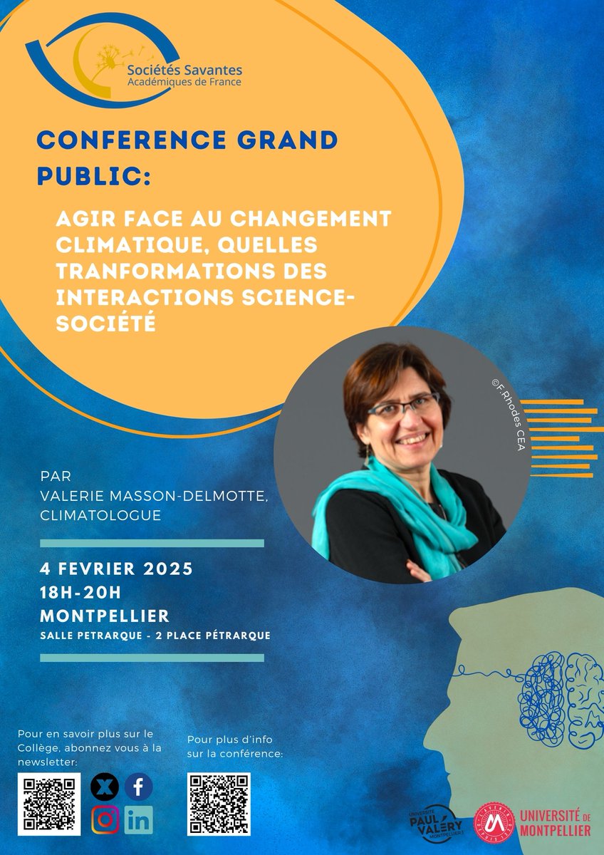 📅SAVE the DATE! 
Valérie Masson-Delmotte, Climatologue, et membre du Haut Conseil pour le Climat donnera une conférence grand public. 

Pour plus d'info: loom.ly/JzKLVZA

#SocSavMontpel2025 #savethedate #montpellier #SocSav #science #climatechange #ValérieMassonDelmotte