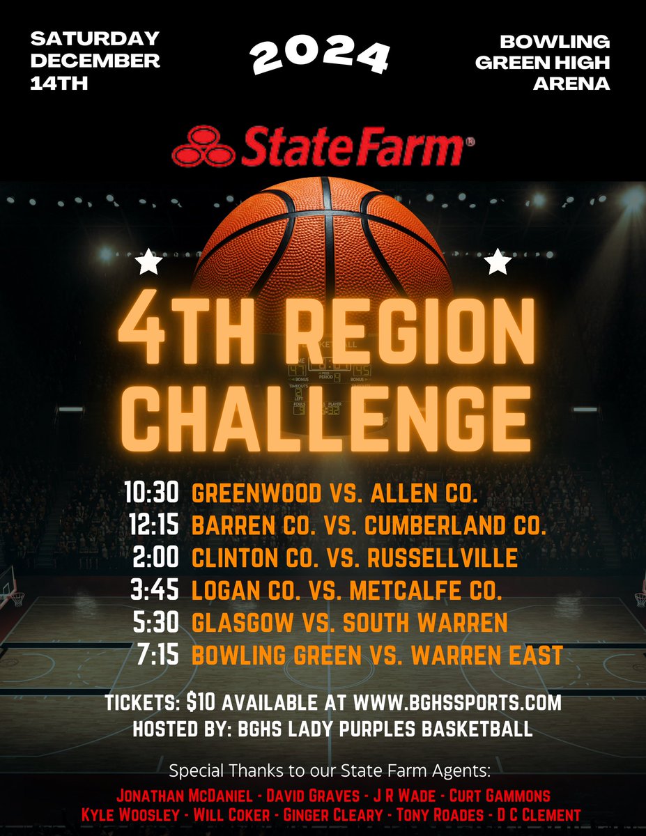 🏀👊🏼 Saturday, 12/14 @ BGHS 12:15 👏🏼💛
State Farm 4th Region Challenge #Family