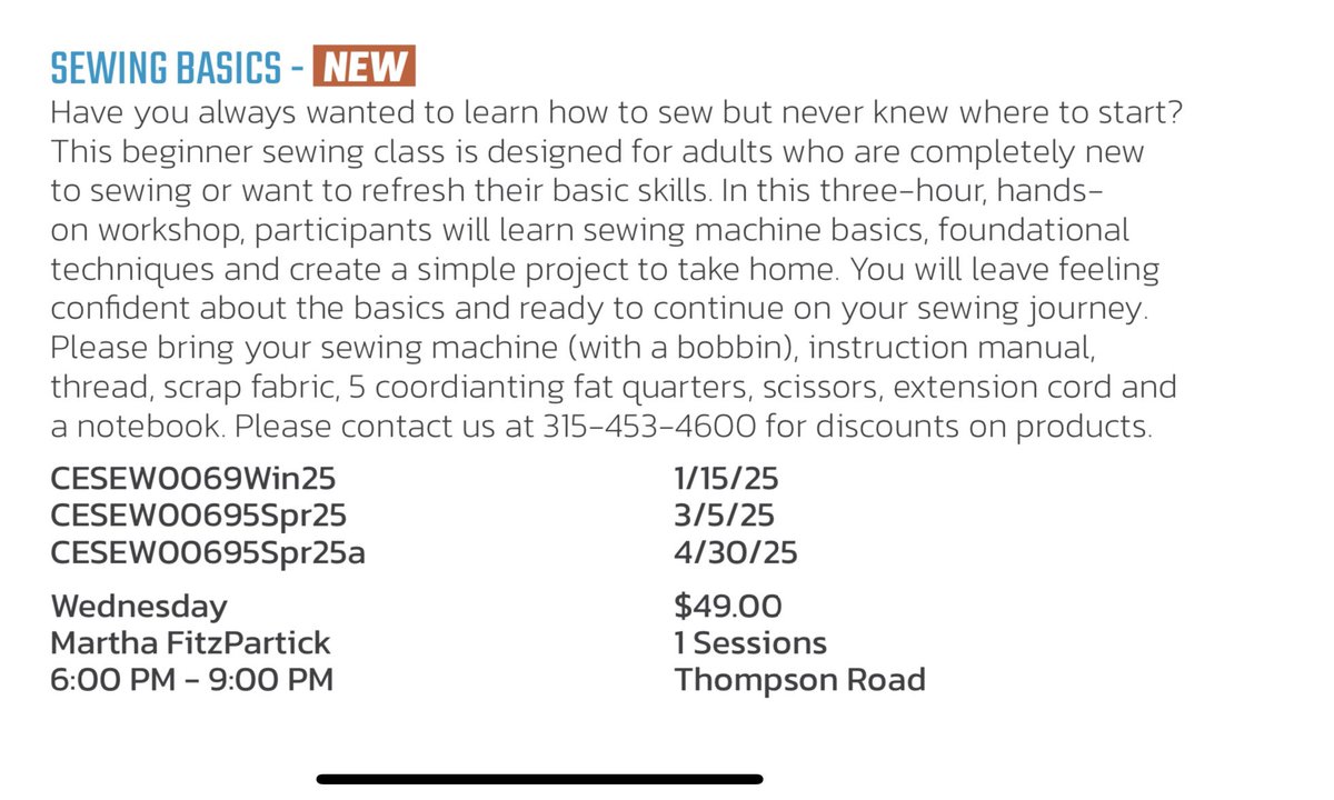Alright local peeps come learn how to sew with me! You can sign up on the OCM BOCES Adult Ed website! Message me for the link 🥰 #elfquilterllc #sidehustle
