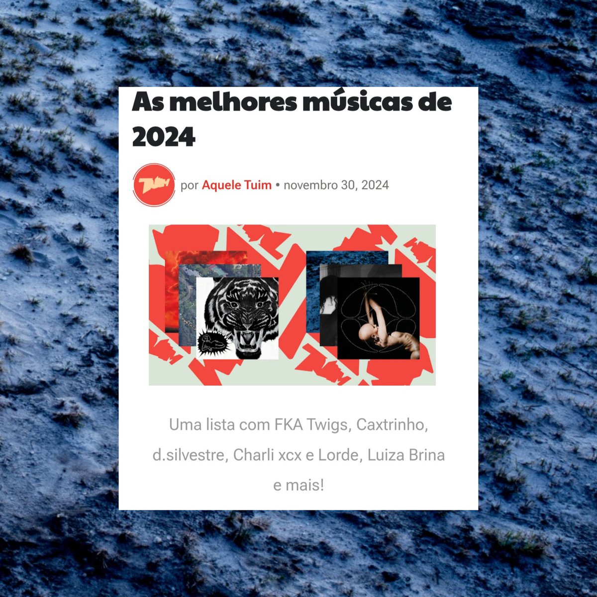 o Aquele Tuim me destacou como a Artista do ano 🩵💙 

entrei nessas listas tbm

melhores discos nacionais 
melhores discos de folk 
melhores discos do ano (!!!)
e também melhores canções com Oração 18 💙🩵💙🩵

obrigada demais pessoal do <a href="/AqueleTuim/">aquele tuim</a>! viva vocês ♡