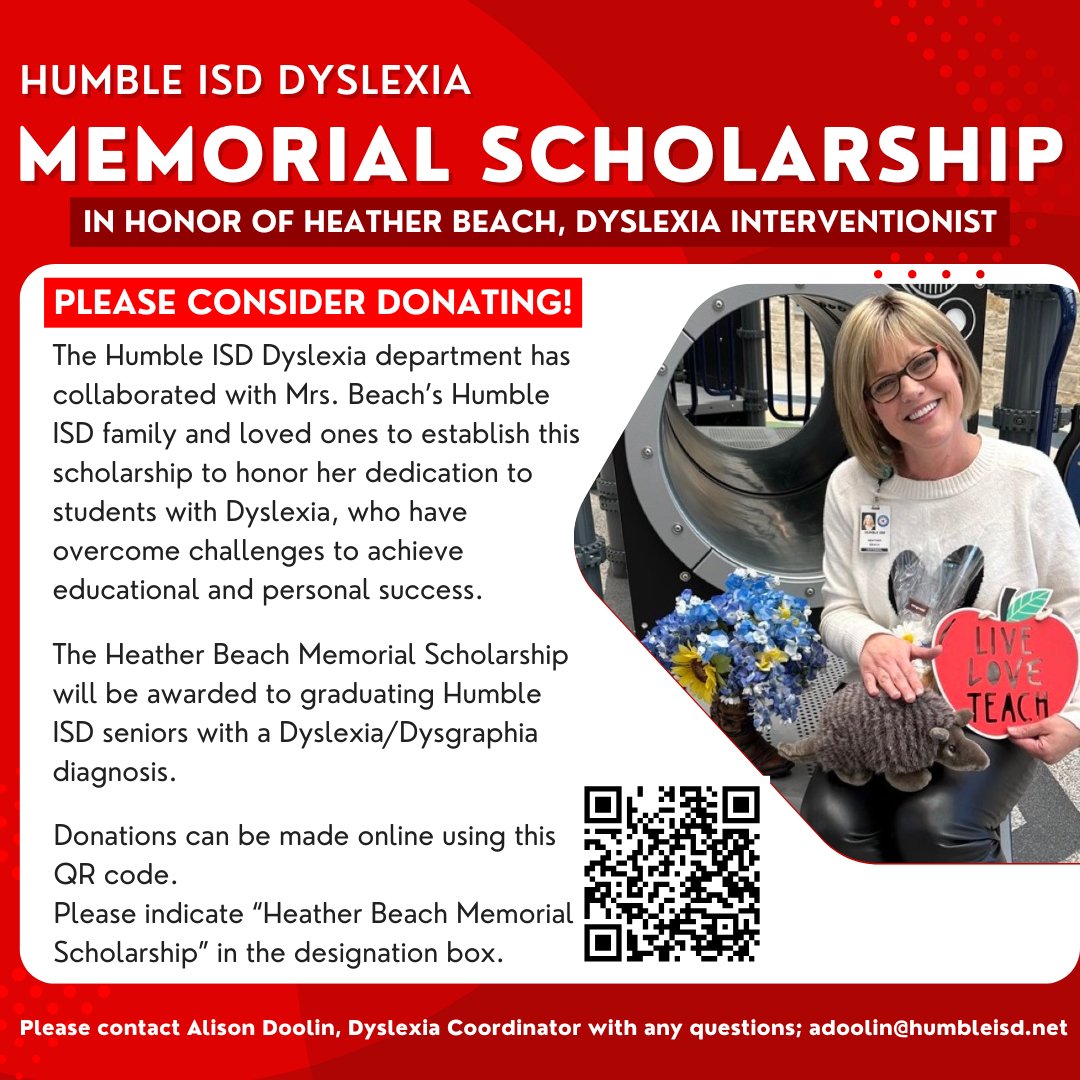 Alison Doolin (@adoolin_ess) on Twitter photo There is still time to donate! ♥️🎓🤩Thank you to the <a href="/HumbleISD/">Humble ISD</a> community for spreading the word and your contributions. We are already able to offer two $1000 scholarships! <a href="/HumbleISD_CE/">Centennial Elementary</a> <a href="/HumbleISD_ESE/">Eagle Springs Elem</a> <a href="/Christy_Erb/">Christy Erb</a> <a href="/StephanieRDavi1/">Stephanie Davis</a> <a href="/AlisonPier99145/">Alison Pierce</a> <a href="/HDyslexia/">Humble ISD Dyslexia</a> There is still time to donate! ♥️🎓🤩Thank you to the <a href="/HumbleISD/">Humble ISD</a> community for spreading the word and your contributions. We are already able to offer two $1000 scholarships! <a href="/HumbleISD_CE/">Centennial Elementary</a> <a href="/HumbleISD_ESE/">Eagle Springs Elem</a> <a href="/Christy_Erb/">Christy Erb</a> <a href="/StephanieRDavi1/">Stephanie Davis</a> <a href="/AlisonPier99145/">Alison Pierce</a> <a href="/HDyslexia/">Humble ISD Dyslexia</a>
