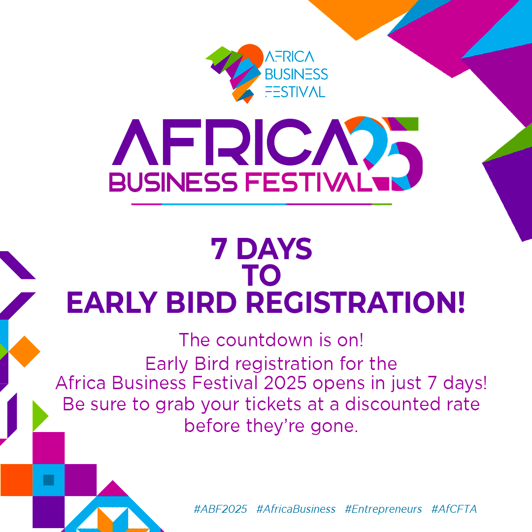 africabizfest's tweet photo. Get ready to secure your spot at Africa’s biggest business event with exclusive discounted rates.
7 days to go! Ready?

#AfricaBusiness #Entrepreneurs #GlobalExpansion #AfCFTA https://t.co/Qu5kGUmt2O