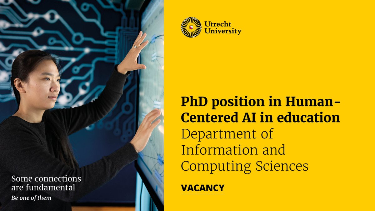 Jeroen Ooge (@jeroenooge) on Twitter photo 📢 Fully-funded 4-year #PhD position in human-centred AI in education
Do you want to make #AI-supported technologies in #education more transparent and controllable? Judith Masthoff and I are #hiring <a href="/UniUtrecht/">Utrecht University</a>. #JobAlert
📅 Apply/share by 3 Feb 2025: uu.nl/en/organisatio… 📢 Fully-funded 4-year #PhD position in human-centred AI in education
Do you want to make #AI-supported technologies in #education more transparent and controllable? Judith Masthoff and I are #hiring <a href="/UniUtrecht/">Utrecht University</a>. #JobAlert
📅 Apply/share by 3 Feb 2025: uu.nl/en/organisatio…