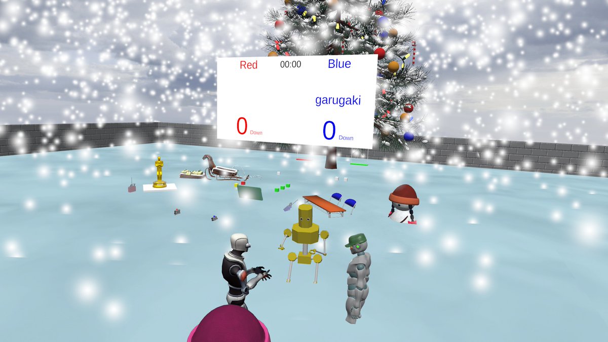 nisoconVR's tweet photo. ニソコンVR雪原大会ワールドにてニソコンVR練習会を開催!ご参加ありがとうございます。
写真は豪雪モード。再延長で発動するギミックですが、ロボット見えなくなったりするので事前に確認しておくと良いかもです。
#nisoconVR https://t.co/tUnXxtinyt