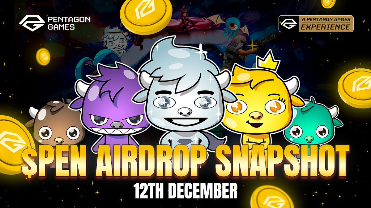 🚨 URGENT: AIRDROP QUALIFICATION SNAPSHOT DATE - LAST CALL TO GET INVOLVED 🚨

📅 Final Data Snapshot: Dec 12th, 9am UTC 🎉 Earliest Public Distribution (TGE): Dec 16th, 2pm UTC

Learn how to earn more $PEN before the snapshot 👉 pentagon.games/lets-get-start…

💰 Minimum $PEN Drop: $10