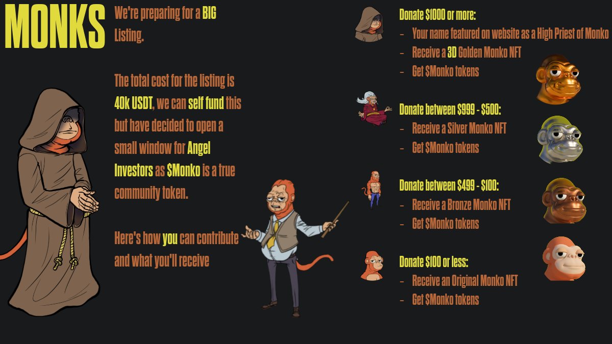 🚨Support. Monko? 

🐝🦧

$Monko Tokens = 50% of Invested Value.
$ALGO = Value Taken at time of Transaction.

🪙3D Monko NFT + 1 Future Mystery Claim for Tier 4.
   
DM: <a href="/Snark_Ape/">Snark.algo 🐝</a> if interested.  

#Algo #Community #Be