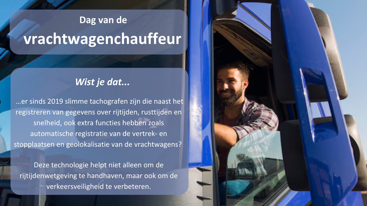 Vandaag worden de vrachtwagenchauffeurs in ons land in het zonnetje gezet en bedankt voor het uitstekende werk dat ze verrichten. 🚛

Sociale wetgeving en wetgeving op rij-en rusttijden moeten waarborgen dat zij hun werk in goede en veilige arbeidsomstandigheden kunnen uitvoeren.