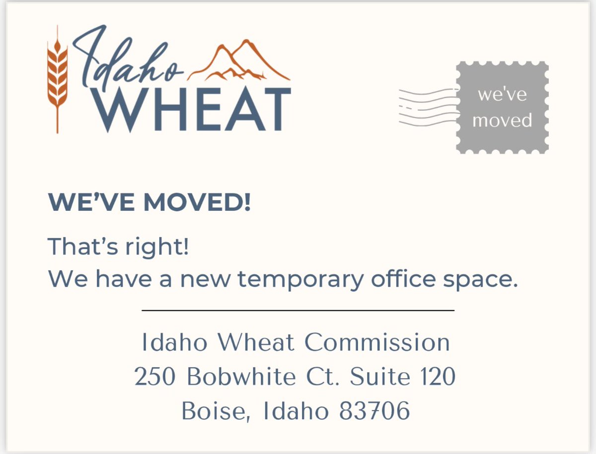 The Idaho Wheat Commission is excited to announce that construction has begun on a new building to serve our organization and other commodity groups. During this time, we’ll be working from a temporary office.
Our phone numbers will remain the same.