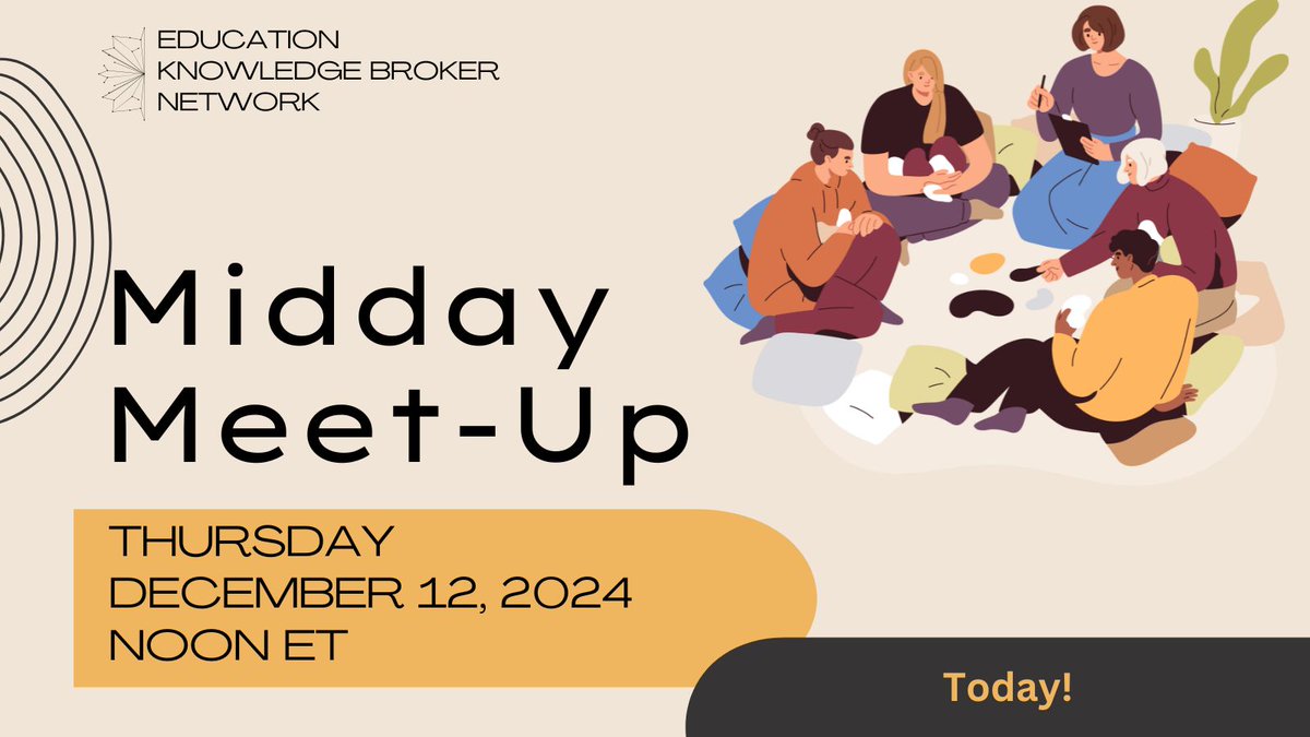 EdKnowledBroker's tweet image. Join us for the Education Knowledge Broker Network&apos;s Midday Meet-up today! Grab your lunch, mid-morning snack or breakfast &amp;amp; join us at noon ET. This is a chance to connect w/ fellow #knowledgebrokers, discover insights &amp;amp; forge meaningful partnerships! bit.ly/MeetupDec2024