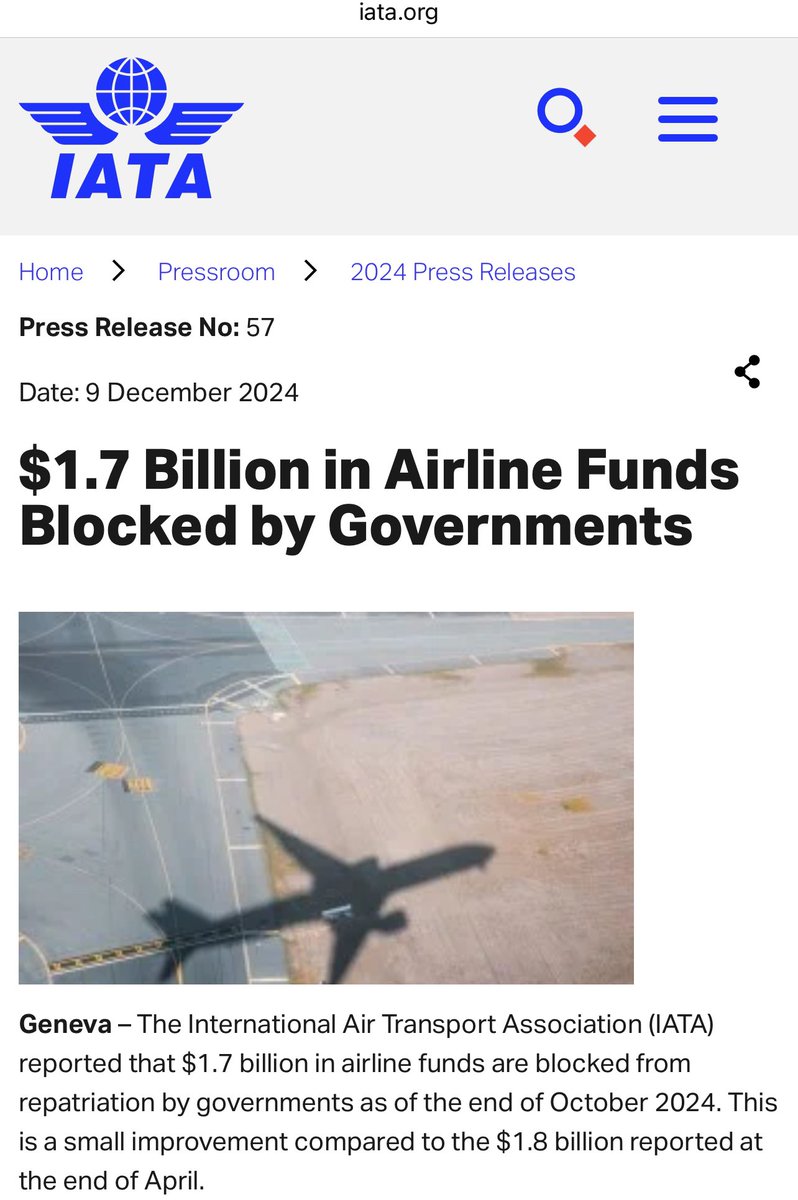 dipoaina1's tweet photo. Breaking News 📰 

The International Air Transport Association (@IATA ) has removed Nigeria 🇳🇬 among the countries that had failed to allow for the repatriation of foreign airlines’ revenue.
This followed the federal government clearance of all revenue backlogs that were due to the foreign airlines earlier in the year.

As at yesterday, the blocked funds globally amounted to $1.7 billion.

In January 2024, the CBN announced that it had cleared the backlog of pending foreign exchange (forex) obligations to foreign airlines operating in the country.

Tinubu is working 📌