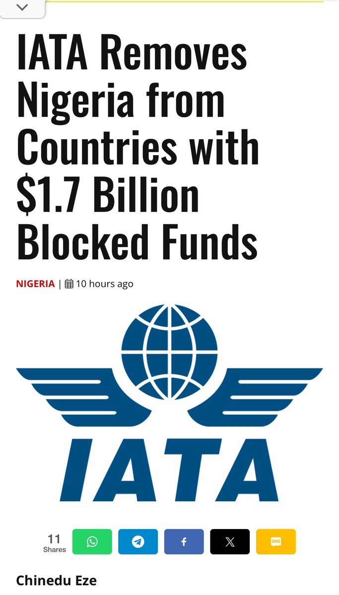 dipoaina1's tweet photo. Breaking News 📰 

The International Air Transport Association (@IATA ) has removed Nigeria 🇳🇬 among the countries that had failed to allow for the repatriation of foreign airlines’ revenue.
This followed the federal government clearance of all revenue backlogs that were due to the foreign airlines earlier in the year.

As at yesterday, the blocked funds globally amounted to $1.7 billion.

In January 2024, the CBN announced that it had cleared the backlog of pending foreign exchange (forex) obligations to foreign airlines operating in the country.

Tinubu is working 📌