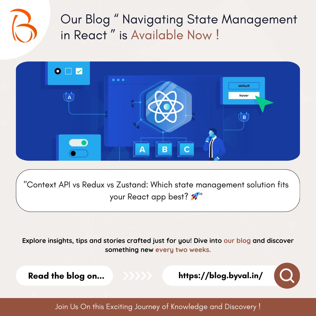 BYVAL_Tech's tweet photo. 🚀 Our new blog is here! Dive into the world of React with our latest blog🌟

📖 Read now: https://t.co/7NG90SDHZA

🔔 Stay tuned for more updates on exciting IT topics and trends—this is just the beginning!
#ByValTech #React #WebDevelopment  #FrontendDevelopment #TechUpdates https://t.co/V13IWurVZQ