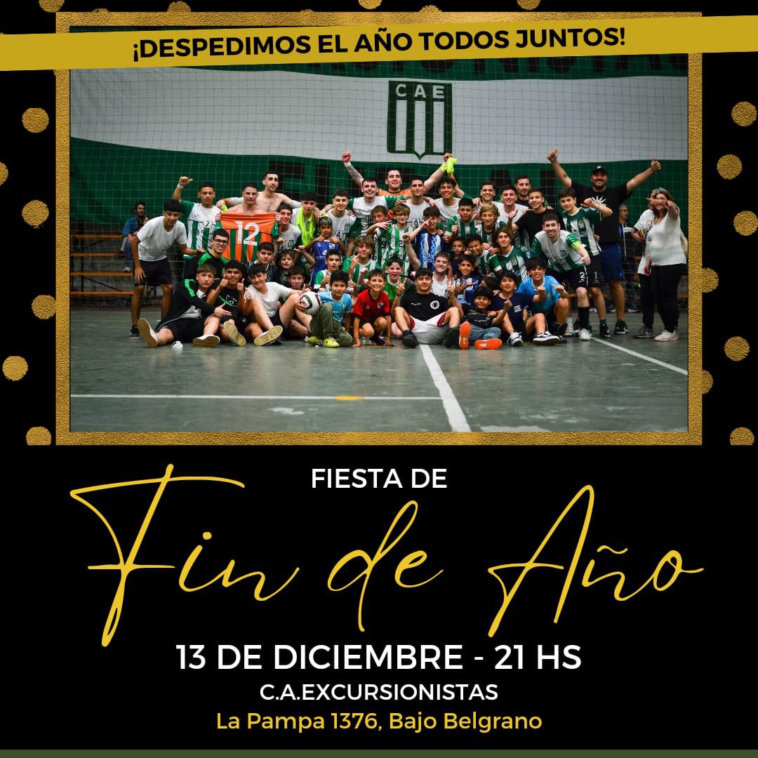 ⚽️🇳🇬 FIESTA FIN DE AÑO

El 13 de Diciembre se realizará la Fiesta de Fin de Año de nuestra actividad

Las entradas tiene un valor de $4.000 (Jugadores y Menores NO pagan)

Los esperamos para pasar una gran noche, TODOS JUNTOS

💚 #ArribaExcursionistas 
🤍 #ElFutsalDelBajoBelgrano