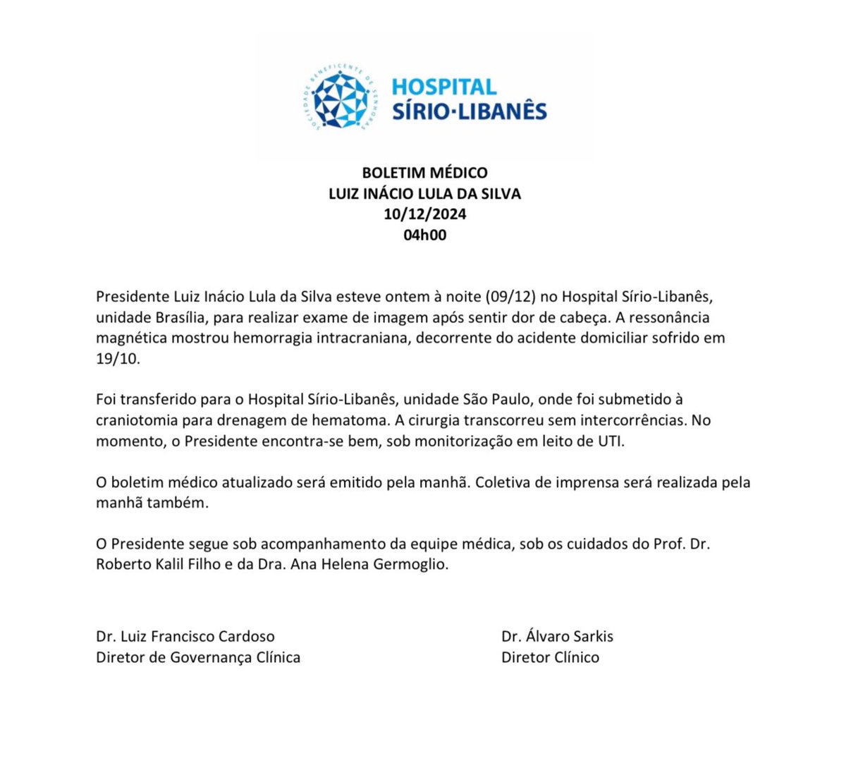 OliverRivasP's tweet image. Paradójico es que @LulaOficial se atienda en el Hospital Sirio - Libanés en Sao Paulo... No lo ví tan determinado defendiendo a estos dos pueblos de la ofensiva terrorista- sionista - otanista- estadounidense pero ojalá salga bien parado porque &quot;¡Nuestra Causa es la Vida!&quot;