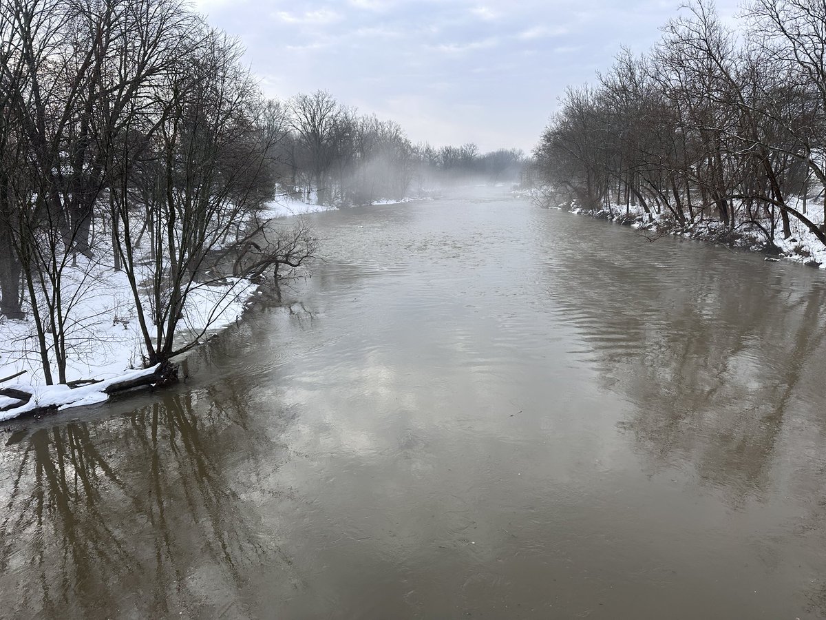 Walking to work at <a href="/WesternU/">Western University</a> in foggy #London (no, not that London). All the snow melt has the #Thames (no, not that Thames) running high. #ONwx #LdnOnt