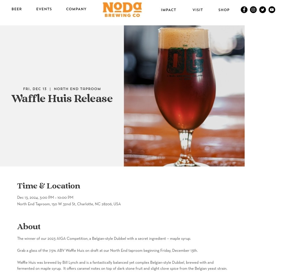 No plans on Friday yet? Stop by <a href="/NoDaBrewing/">NoDa Brewing Company</a> from 3-10pm to try the collaboration beer "Waffle Huis" made with our very own homebrewer, Bill!

Take a pic and let us know what you think of it!