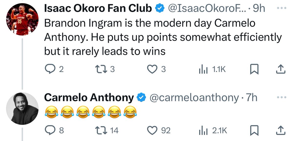 Melo feels disrespected by this Brandon Ingram comparison 😅