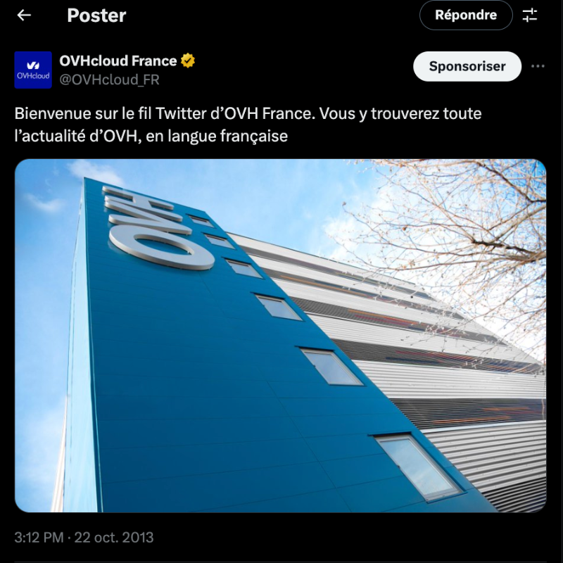 OVHcloud_FR's tweet photo. #OVHcloudAvent On a fouillé longtemps, on a scrollé sans fin, mais nous l'avons retrouvé, notre tout premier tweet. 👶 https://t.co/TFBqpHyH1N