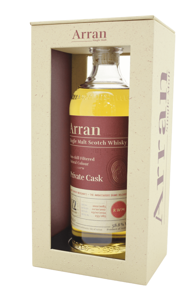 Super Excited
Launch Day
The Arran Ambassador's Dram Release 5
Distilled on 01-10-12 - bottled 03-10-24
A  Refill Marsala Wine Cask, fully matured 12 year old  non chill-filtered  single malt bottled at 58.8%alc.vol
Only 265 individually  numbered bottles.
robbieswhiskymerchants.com/item/4289/www/…