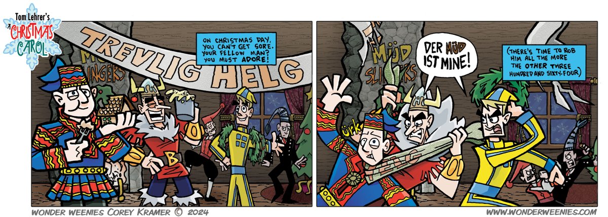 CoreyremarK's tweet photo. The Holiday festivities continue in an all new Wonder Weenies! https://t.co/iGFLCIgBxr #TomLehrer #webcomic #webcomics #comics #comicstrip #HappyHolidays #TrevligHelg https://t.co/gpqUuRSvLt