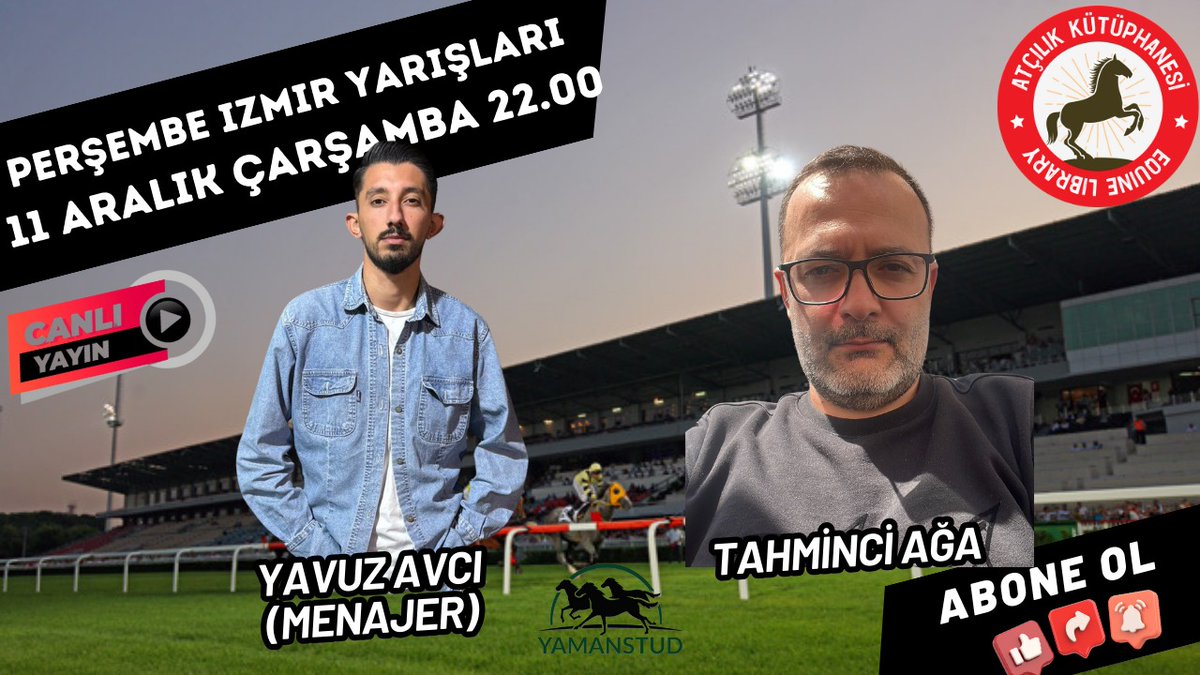 AtcilikKtp's tweet photo. Yaman Stud (@yamanstud3385) Katkılarıyla...             

📢 Atçılık Kütüphanesi’nde Bu Akşam 👇

⏰ 22:00
📍 İZMİR
🗣️ YAVUZ AVCI (@AvciiYavuz)
📺 https://t.co/ilrTnZgZy6

🔗 Bildirimleri açmayı unutmayınız. 🤗 https://t.co/7MGDvr9I5V