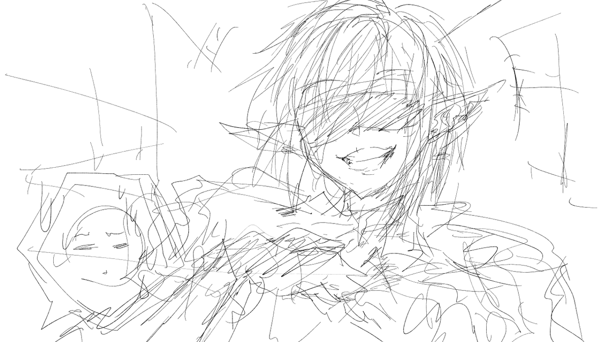 アニメ調で描いたら絶対に吹き出しで呆れてる別キャラセットだよな、と思う自機。 