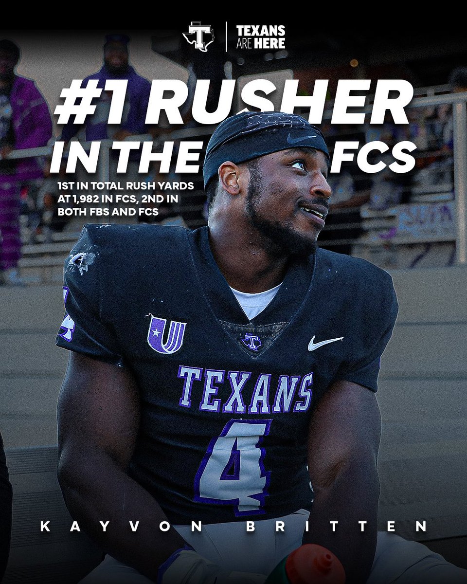 Tarleton State Football (@tarletonfb) on Twitter photo Kayvon Britten finishes as the leading running back across <a href="/NCAA_FCS/">NCAA FCS Football</a>, and is second across both FBS and FCS, only behind the Heisman Trophy finalist ⭐️ Kayvon Britten finishes as the leading running back across <a href="/NCAA_FCS/">NCAA FCS Football</a>, and is second across both FBS and FCS, only behind the Heisman Trophy finalist ⭐️