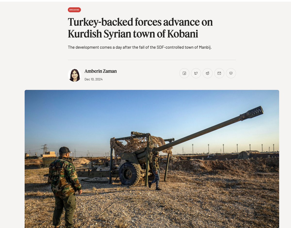 KamranMatin's tweet photo. ISIS, whose defeat in Kobani in 2015 marked the beginning of its territorial collapse, is now attacking Kobani again—this time with direct support from the Turkish army and under the cover of heavy Turkish airstrikes and artillery shelling.

The massacre and mass displacement of Kurdish civilians in Kobani and other towns and settlements across north and north-eastern Syria are happening before the eyes of the world, yet no one utters a word of condemnation, let alone offers practical support to the people who sacrificed tens of thousands fighting ISIS.