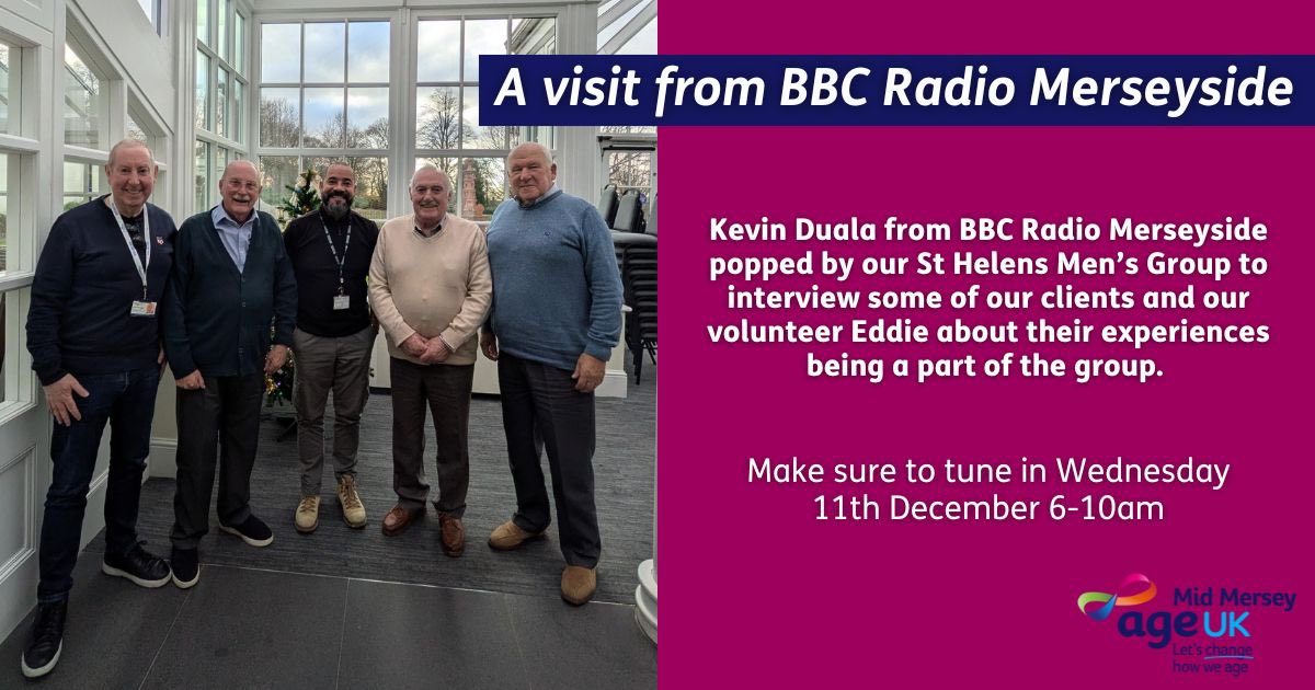 Our St Helen’s Men’s Group had a lovely visit from <a href="/bbcmerseyside/">BBC Merseyside</a> where they got to chat about what makes the groups so special to them. It is definitely worth a listen, and a lovely reminder of how important groups like these are for older people in our community 💙