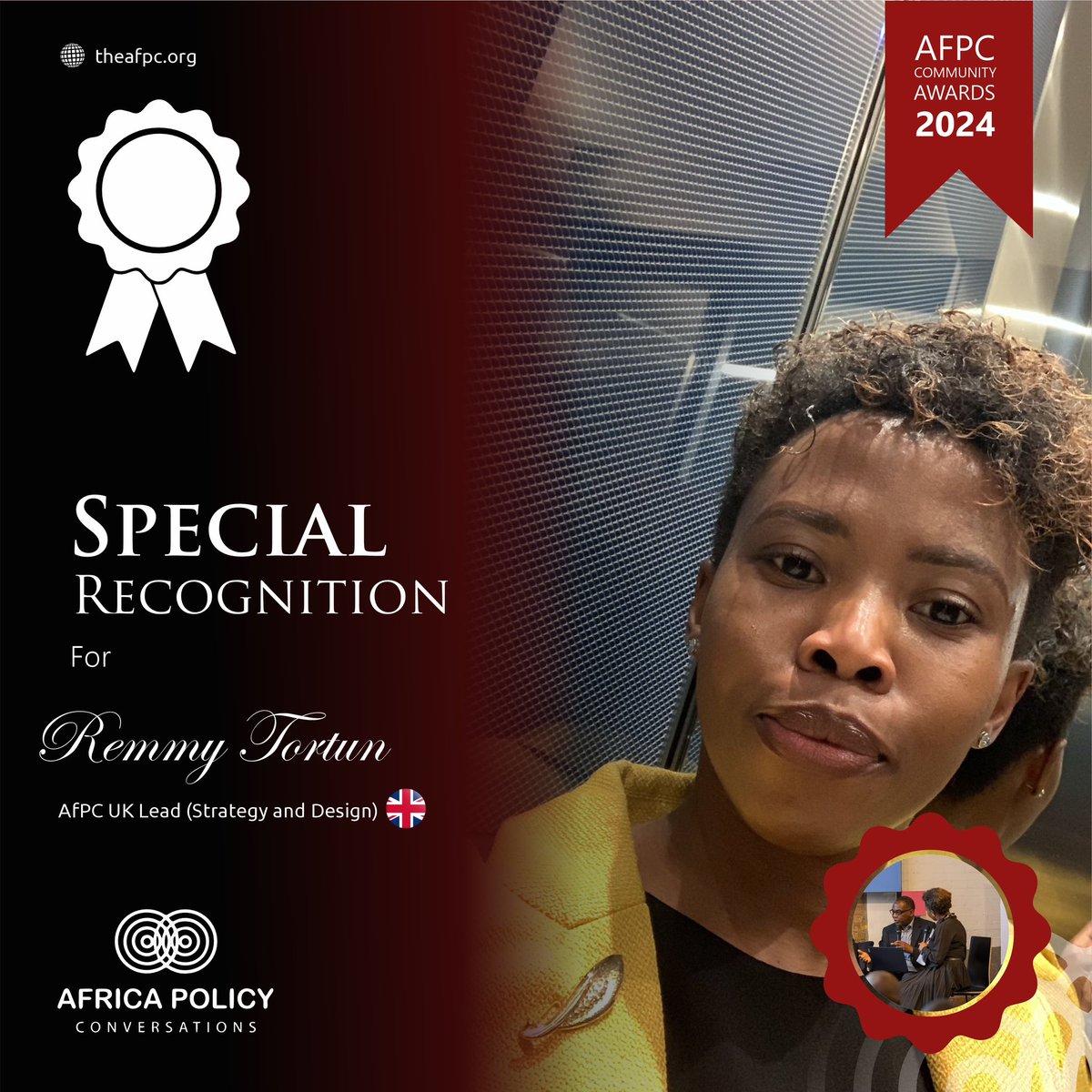 LetsTalkPolicy_'s tweet image. 🌟 Special Recognition 🌟

Thank you, Remmy Tortun, AFPC UK Lead (Strategy &amp;amp; Design)! 🎉
Your creativity and strategic insights have been key to driving impactful initiatives and inspiring our community.

We celebrate your contributions!  #AFPC #InnovationInLeadership