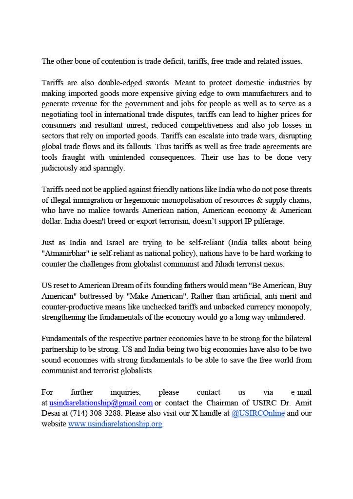 USIRCOnline's tweet image. @USIRCOnline raises concern about double edged swords like currency monopoly and tariffs that are likely to impact US India relations.