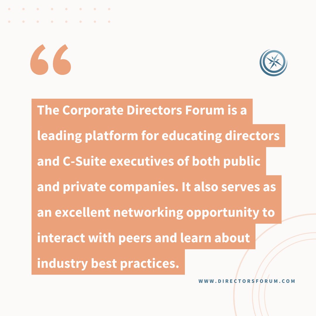 Elevating leadership through education and connection— Corporate Directors Forum empowers directors and decision-makers to gain new insights, network, and understand best practices for modern corporate leaders.

Consider joining our membership today! directorsforum.com/become-a-membe…