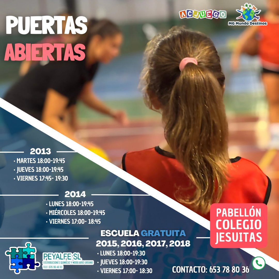 🏀 PUERTAS ABIERTAS 💪
✨ ¿Naciste entre 2013 y 2018? ¡Ven a probar el baloncesto con el Club Baloncesto Femenino León! 💥!
- 🗓 Horarios Escuela Gratuita
- 📚 Horarios de categorías 2013 y 2014

📞 Info: 653 78 80 36
¡Descubre el baloncesto con BFL! 🎉

#PuertasAbiertas