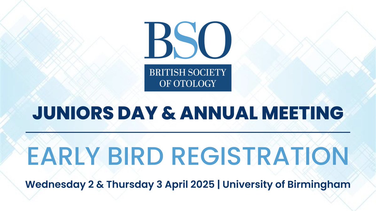ENT UK (@ent_uk) on Twitter photo Join us next April at the #BSO Juniors Day & Annual Meeting for an exciting programme on new and exciting developments in #Otology...
Register now for a discount ⤵️
entuk.org/events/301/bso…
Early bird registration ends 31 January 2025
<a href="/BsoJuniors/">BSO Juniors</a> #Otology <a href="/RSMORL/">RSM Otology and Laryngology & Rhinology Sections</a> <a href="/ENT_AudsNews/">ENT & Audiology News</a> Join us next April at the #BSO Juniors Day & Annual Meeting for an exciting programme on new and exciting developments in #Otology...
Register now for a discount ⤵️
entuk.org/events/301/bso…
Early bird registration ends 31 January 2025
<a href="/BsoJuniors/">BSO Juniors</a> #Otology <a href="/RSMORL/">RSM Otology and Laryngology & Rhinology Sections</a> <a href="/ENT_AudsNews/">ENT & Audiology News</a>