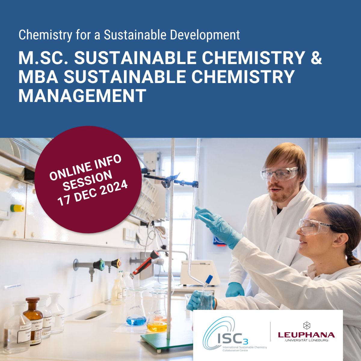 Our friends at <a href="/leuphana/">Leuphana</a> invite you to a special online event on 17 December 2024 at 17:00 CET to discover the exciting opportunities offered by Leuphana University's innovative postgraduate programs in the field of Sustainable Chemistry! Register at brnw.ch/21wPjJk